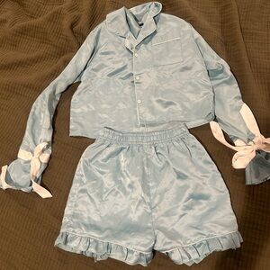 Nasty Gal Light Blue Satin Pajama Set